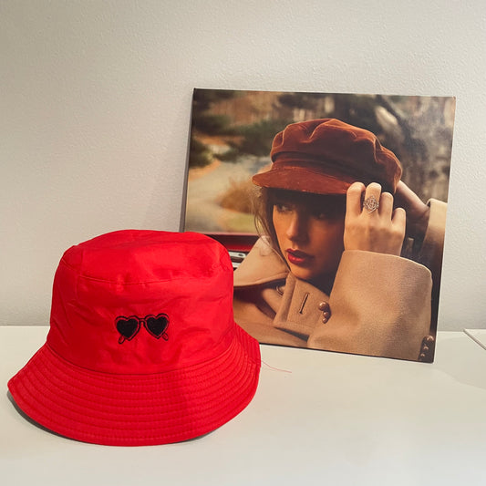 Red Embroidered Bucket Hat